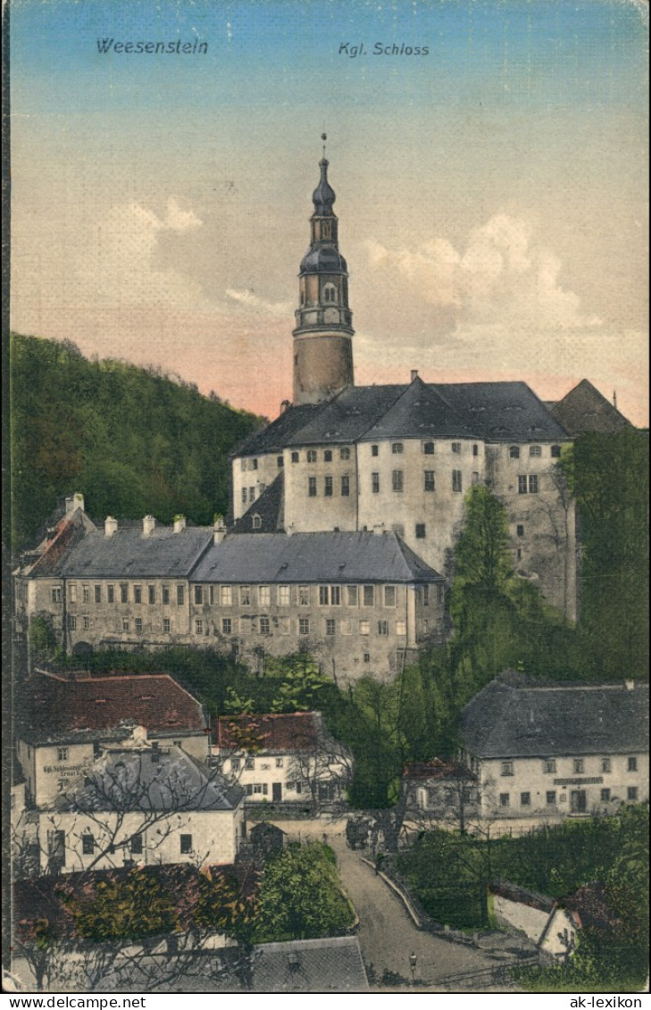 Ansichtskarte Weesenstein (Müglitz) Straße, Restaurant Schloss 1914 - Weesenstein A. D. Mueglitz