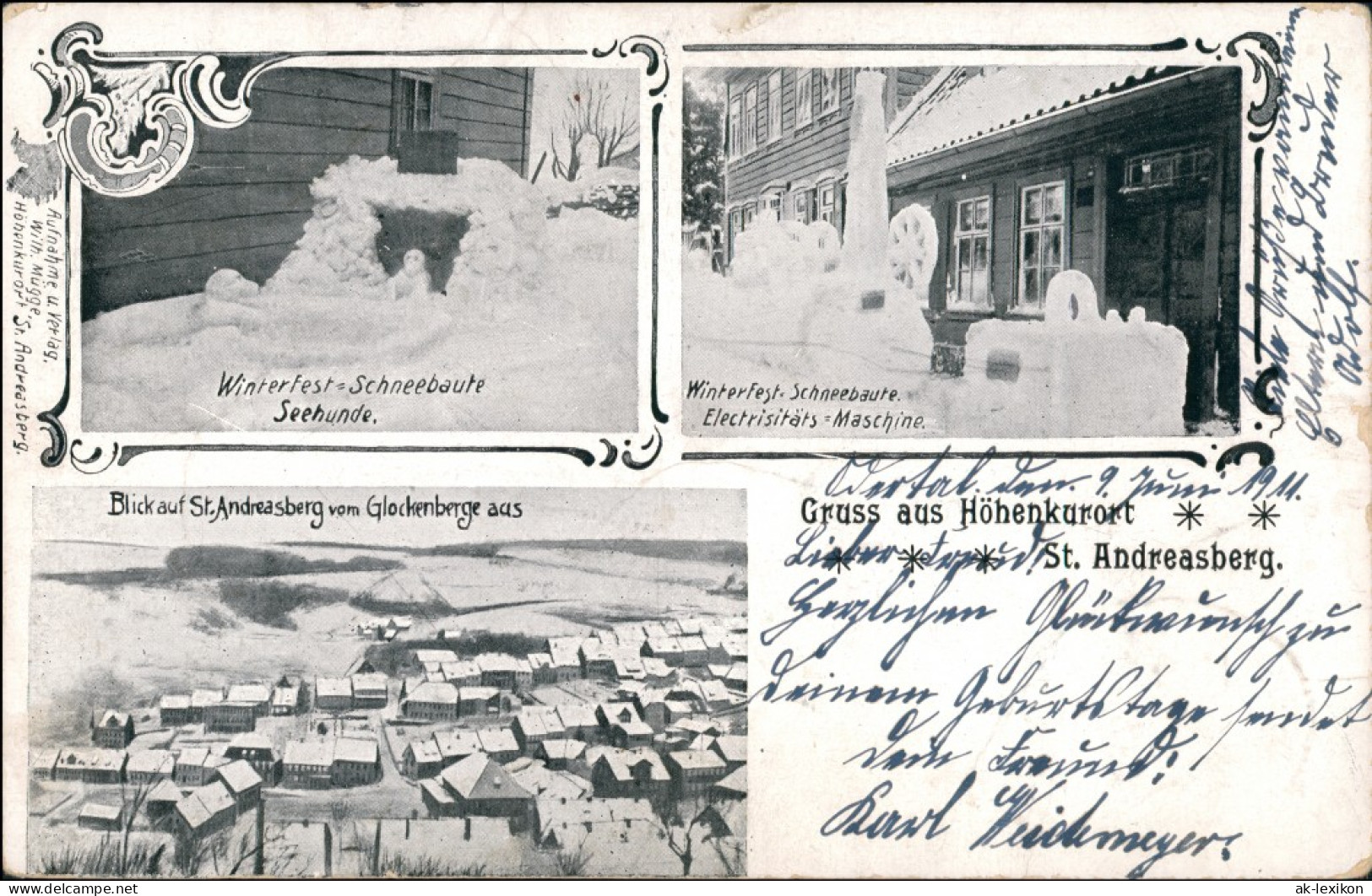 Ansichtskarte Sankt Andreasberg-Braunlage 3 Bild Winterfest - E-Werk 1906 - St. Andreasberg