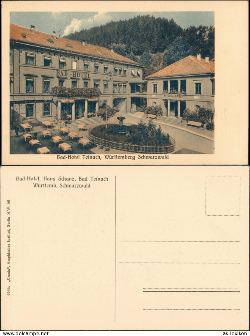 Ansichtskarte Bad Teinach-Zavelstein Bad Hotel - Hans Schanz 1922 - Bad Teinach