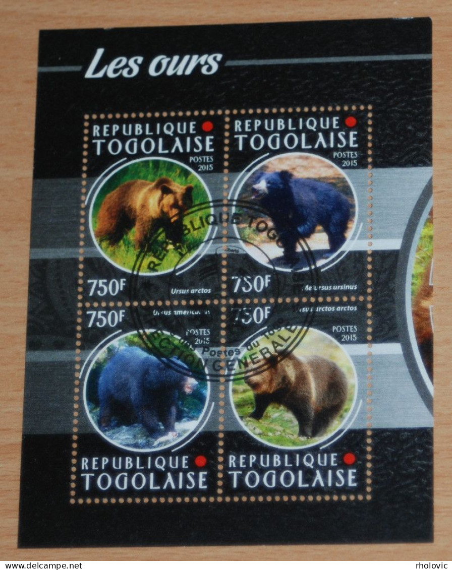 TOGO 2015, Bears, Animals, Fauna, Mi #6709-12, Miniature Sheet, Used - Bären