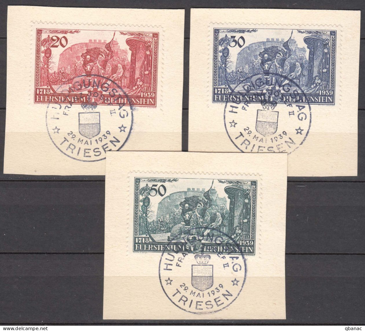 Liechtenstein 1939 Mi#180-182 First Day Cancels - Gebruikt