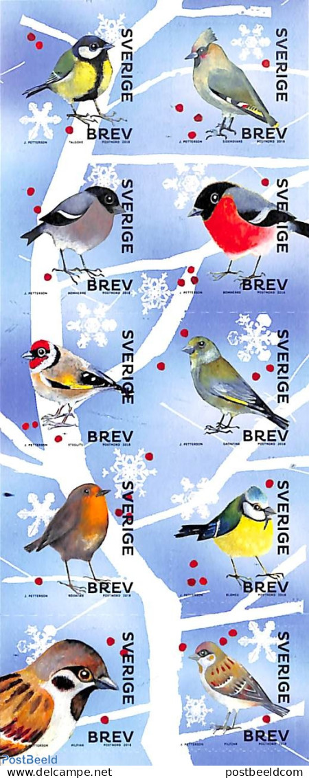 Sweden 2018 Winter Birds 10v S-a In Foil Sheet, Mint NH, Nature - Birds - Neufs