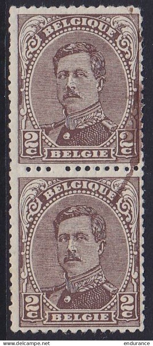 Belgique - Paire Verticale N°136 ** 2c Brun Albert 1er - Curiosité: Maculature Défaut D'encrage - 1915-1920 Albert I.
