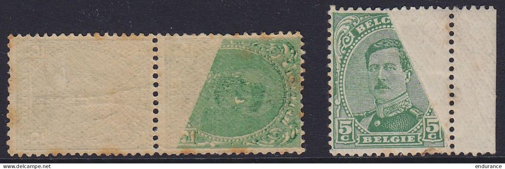 Belgique - N°137 * 5c Vert Albert 1e - Impression Recto/verso & Variété D'impression - Petites Rousseurs - 1915-1920 Albert I