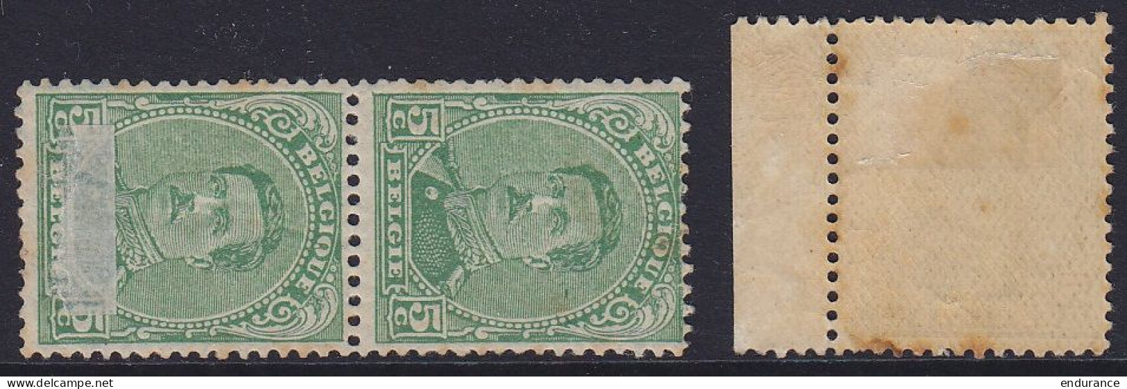 Belgique - N°137 * 5c Vert Albert 1e - Impression Recto/verso & Variété D'impression - Petites Rousseurs - 1915-1920 Albert I