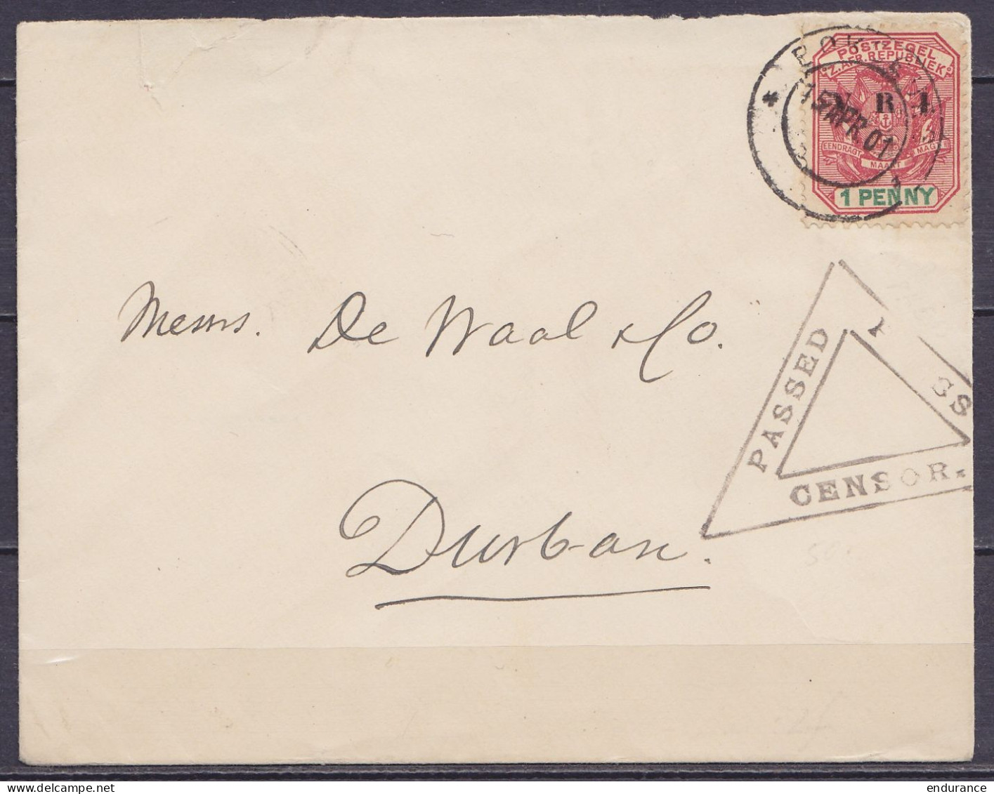 Afrique Du Sud - Env. Affr. 1d Càd BOKSBURG /15 APR 1901 Pour DURBAN - Cachet Censure (au Dos: Càd Partiel JOHANNESBURG  - Natal (1857-1909)