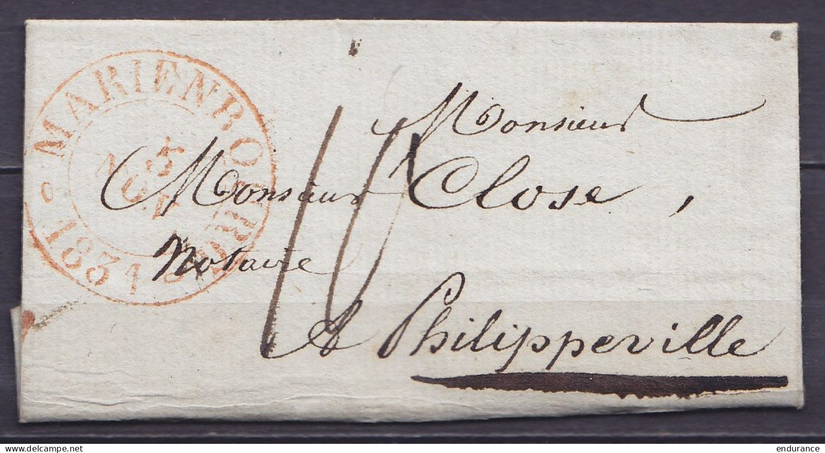 Petite L. Càd MARIEMBOURG /5 NOV 1831 Pour Notaire à PHILIPPEVILLE - Port "10" - 1830-1849 (Belgique Indépendante)