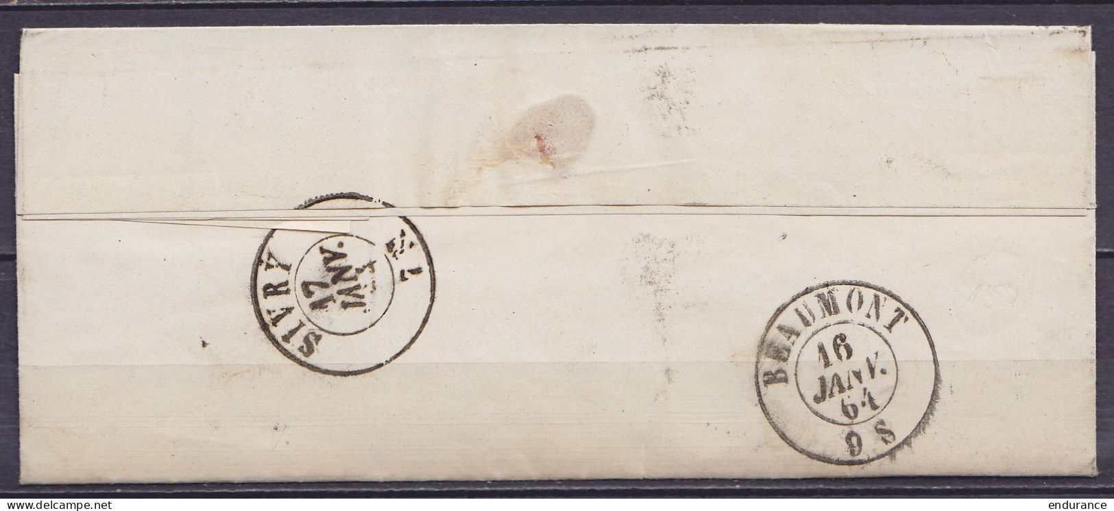 L. Affr. Paire Verticale N°14A (BdF Interpanneau - Rare Sur Paire) P25 Càd CHARLEROY /16 JANV 1864 Pour SIVRY (au Dos: C - 1863-1864 Medallions (13/16)