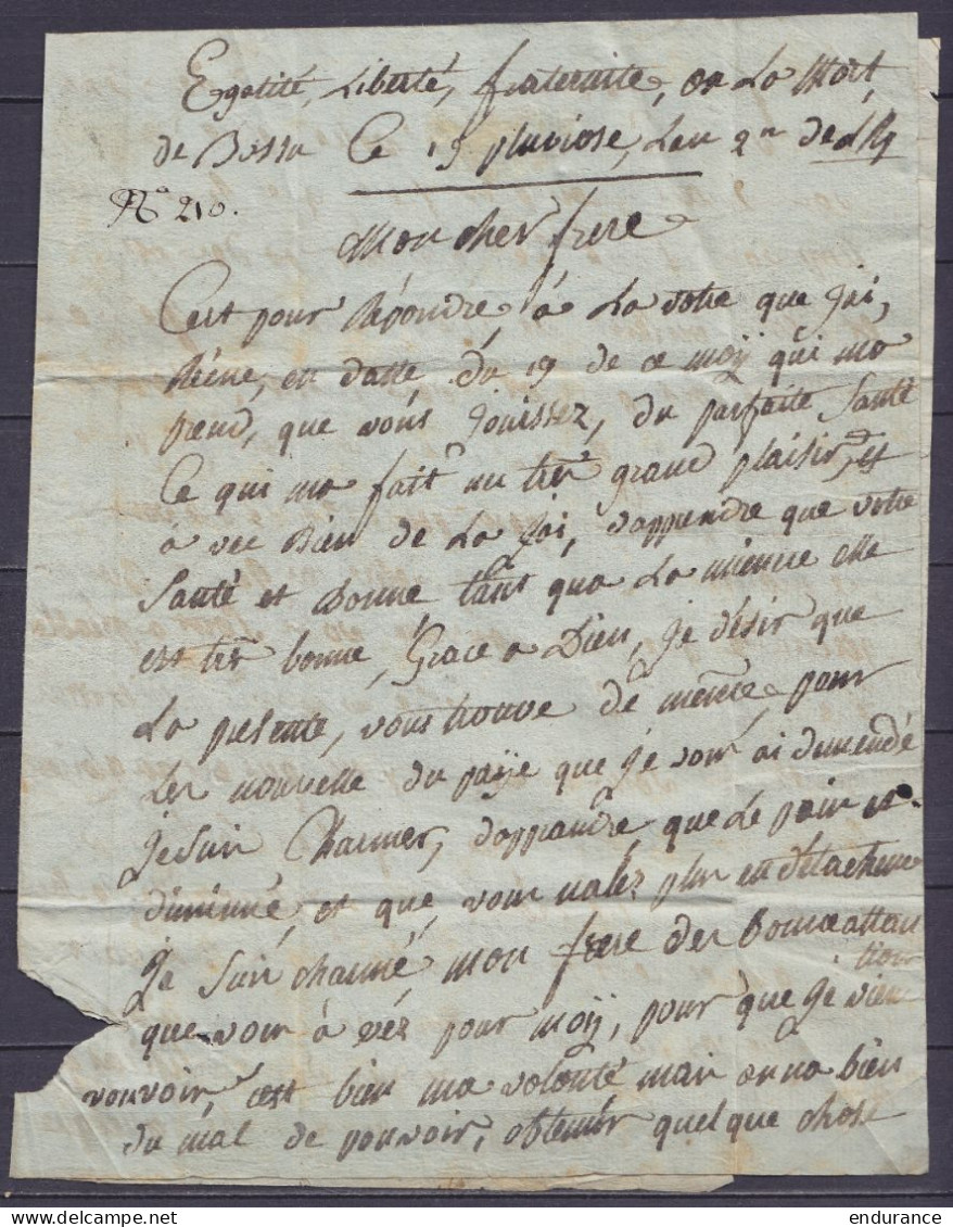 L. Datée 19 Pluviöse An 2 (7 Février 1794) De BOSSU Pour SEDAN - Griffe "7/ MARIEMBOURG - Port "II" - 1794-1814 (Französische Besatzung)
