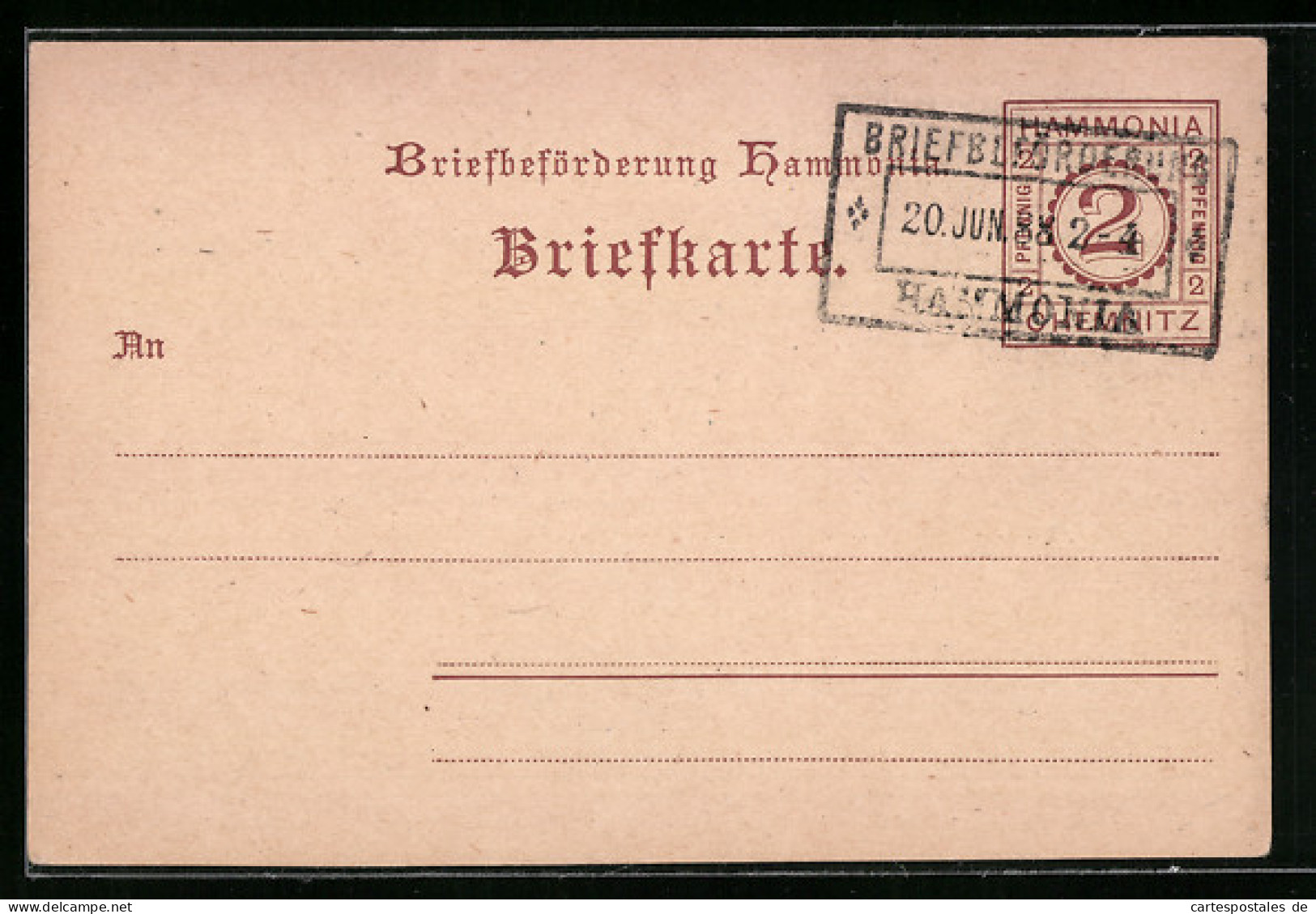 AK Chemnitz, Briefkarte Der Hammonia Private Stadtpost  - Briefmarken (Abbildungen)