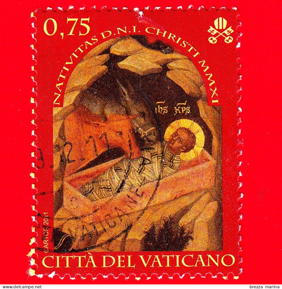 VATICANO - Usato - 2011 - Natale - Natività  - Bambino, Asino E Bue - 0,75 - Used Stamps