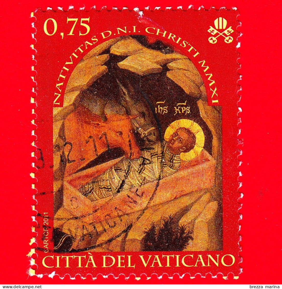 VATICANO - Usato - 2011 - Natale - Natività  - Bambino, Asino E Bue - 0,75 - Oblitérés