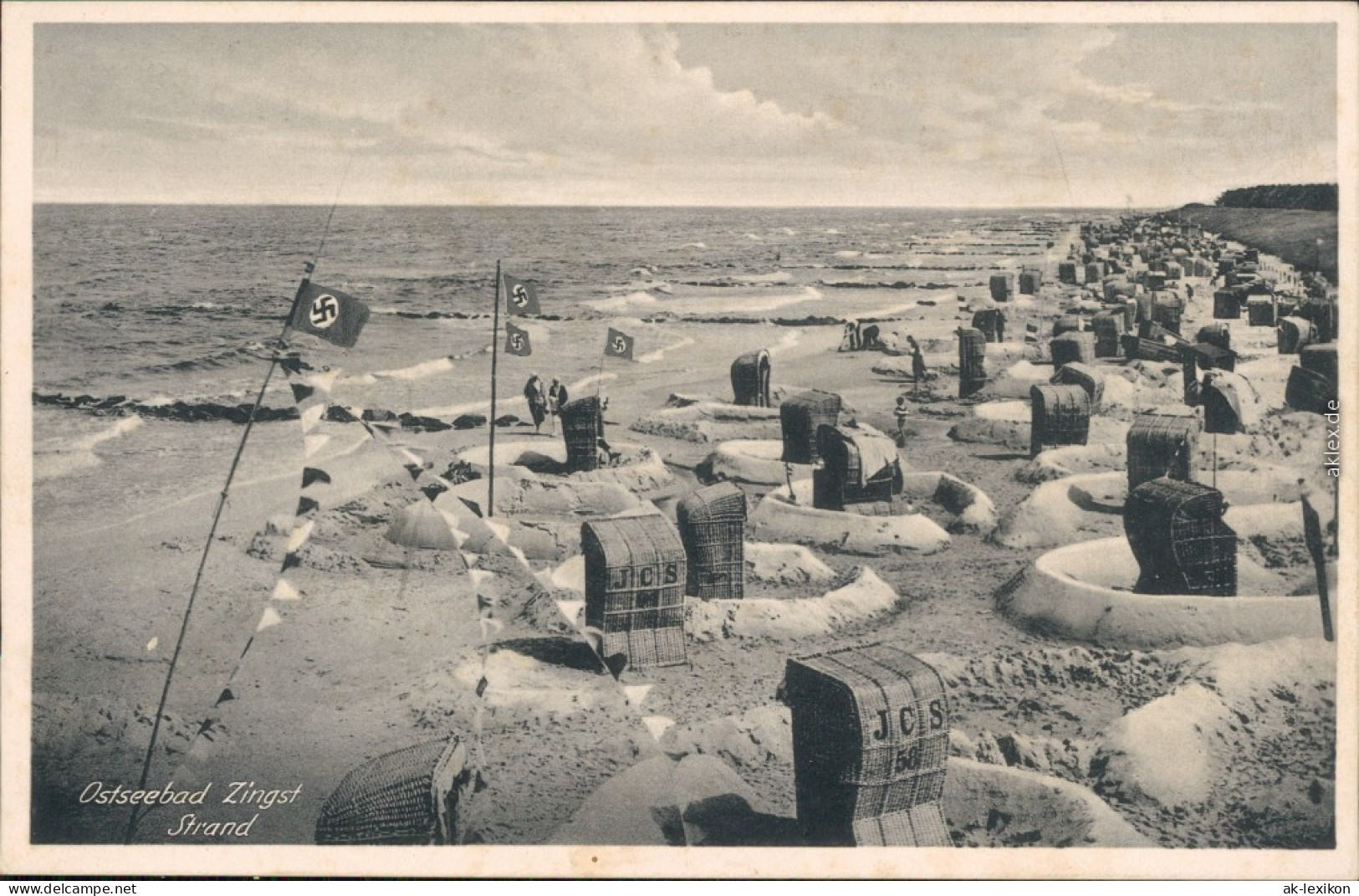 Ansichtskarte Zingst-Darss Sandburgen, Strandkörbe - Strand 1934  - Zingst