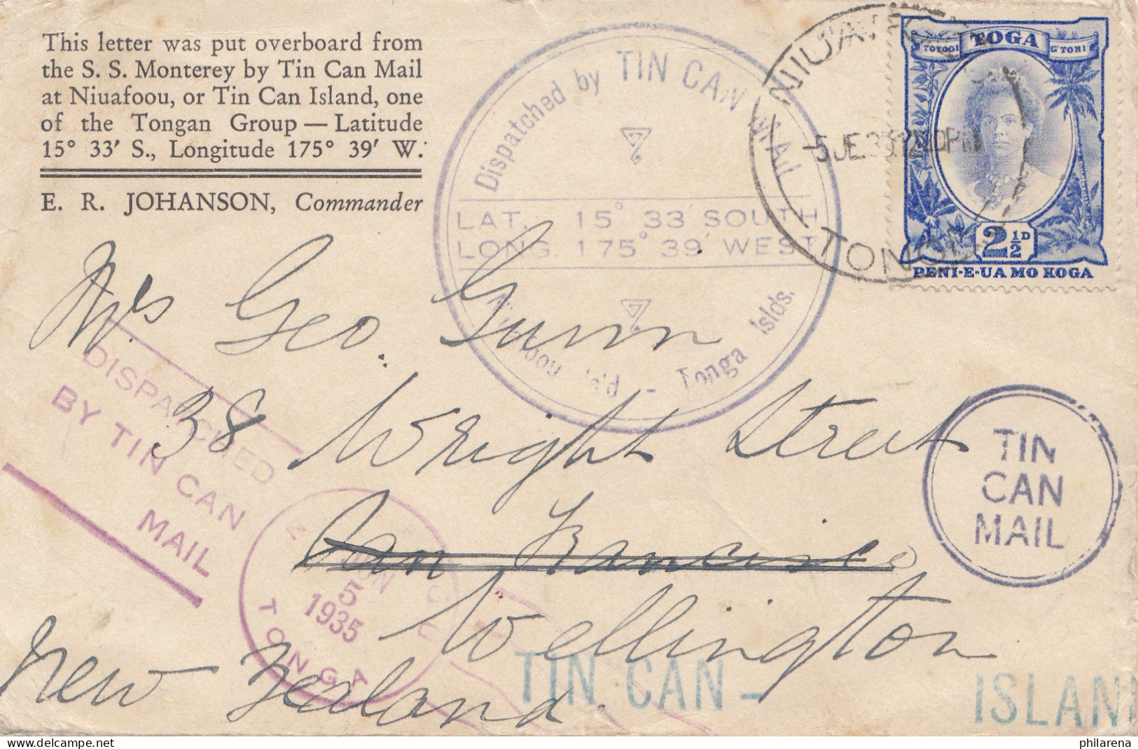 New Zealand: Postcard Toga To Wellingthon - Tin. Can Mail - Other & Unclassified