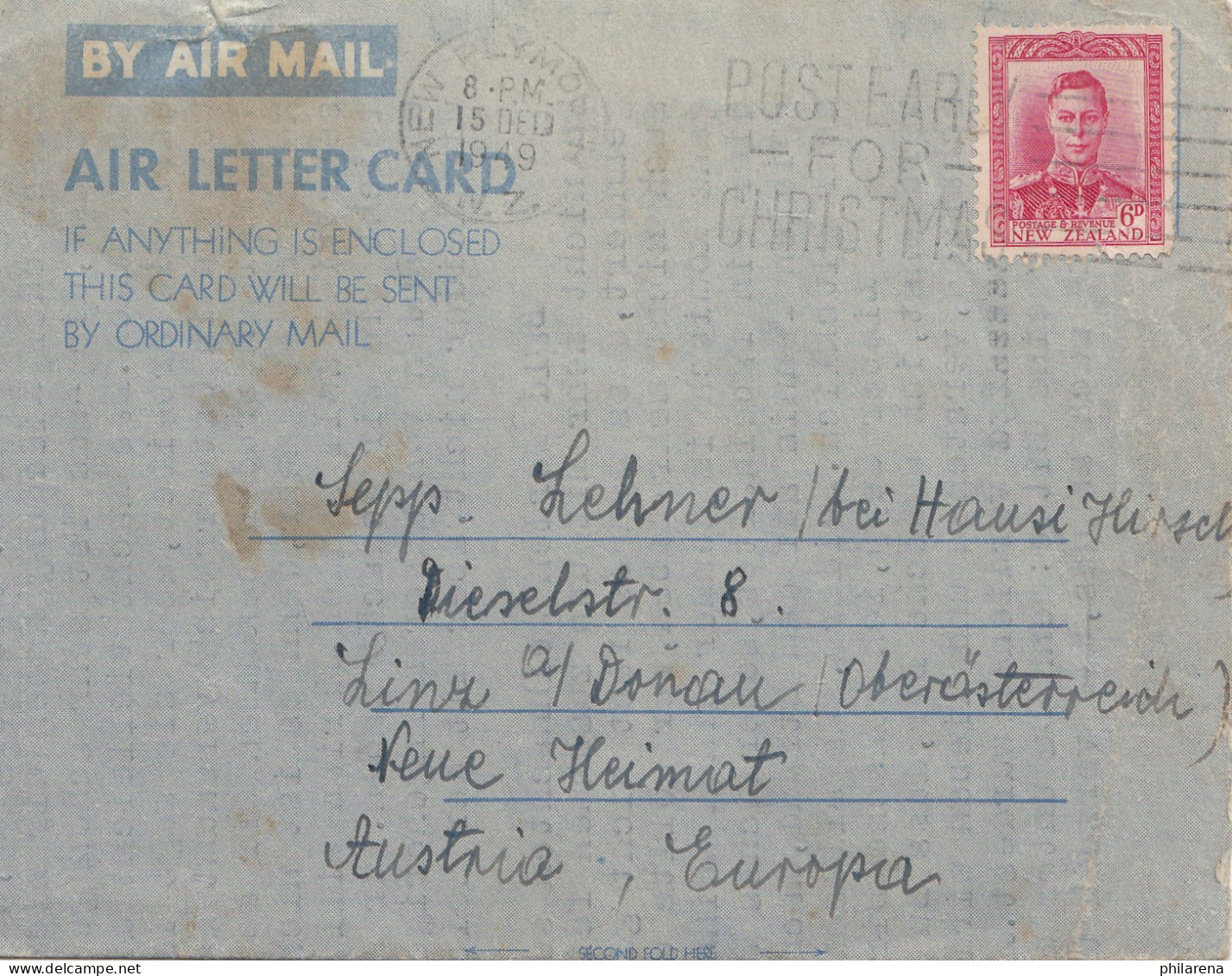 New Zealand: 1949: Air Mail Letter Card New Plymouth To Germany - Other & Unclassified