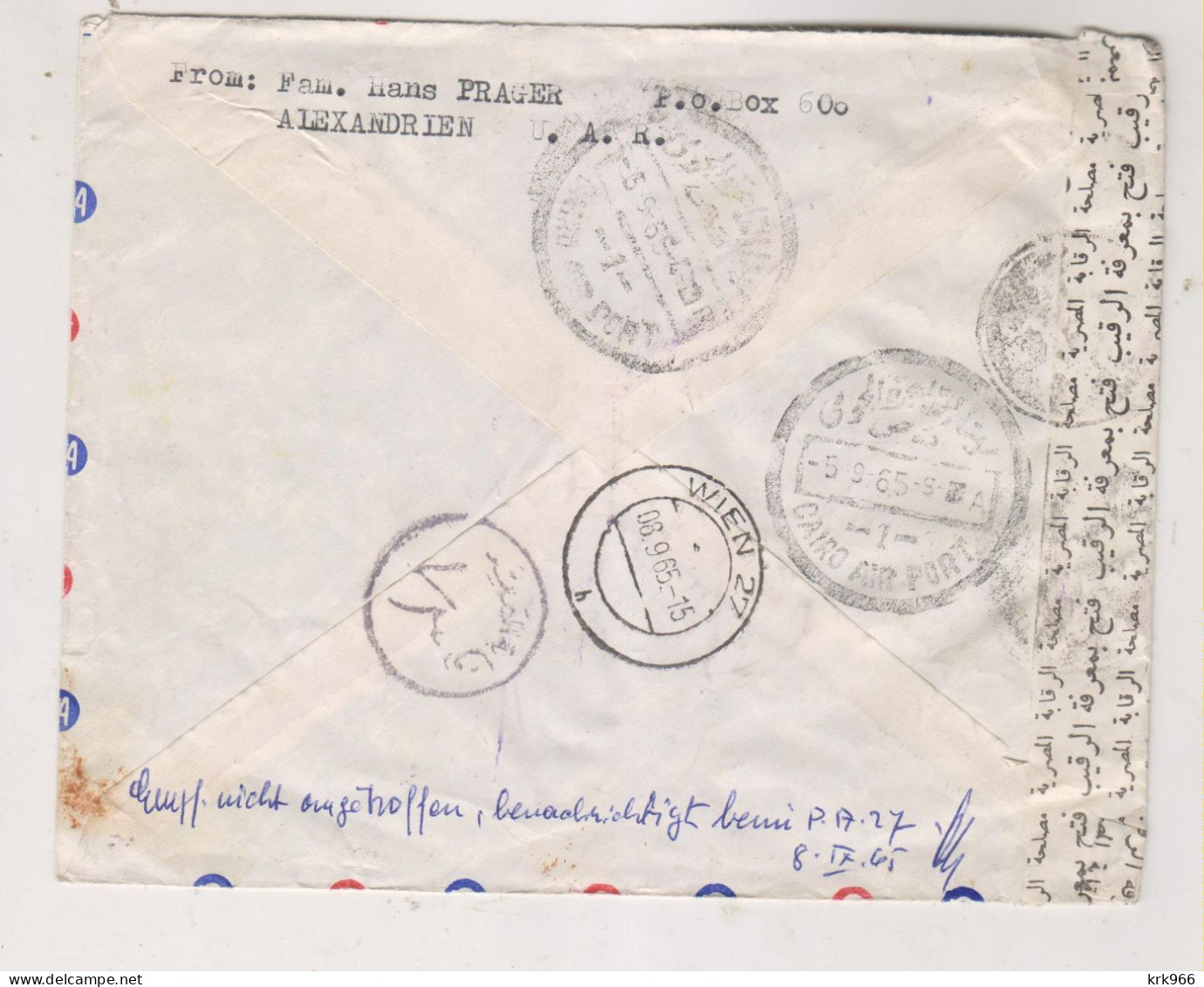 EGYPT 1965 Registered Airmail Cover To Austria - Luchtpost