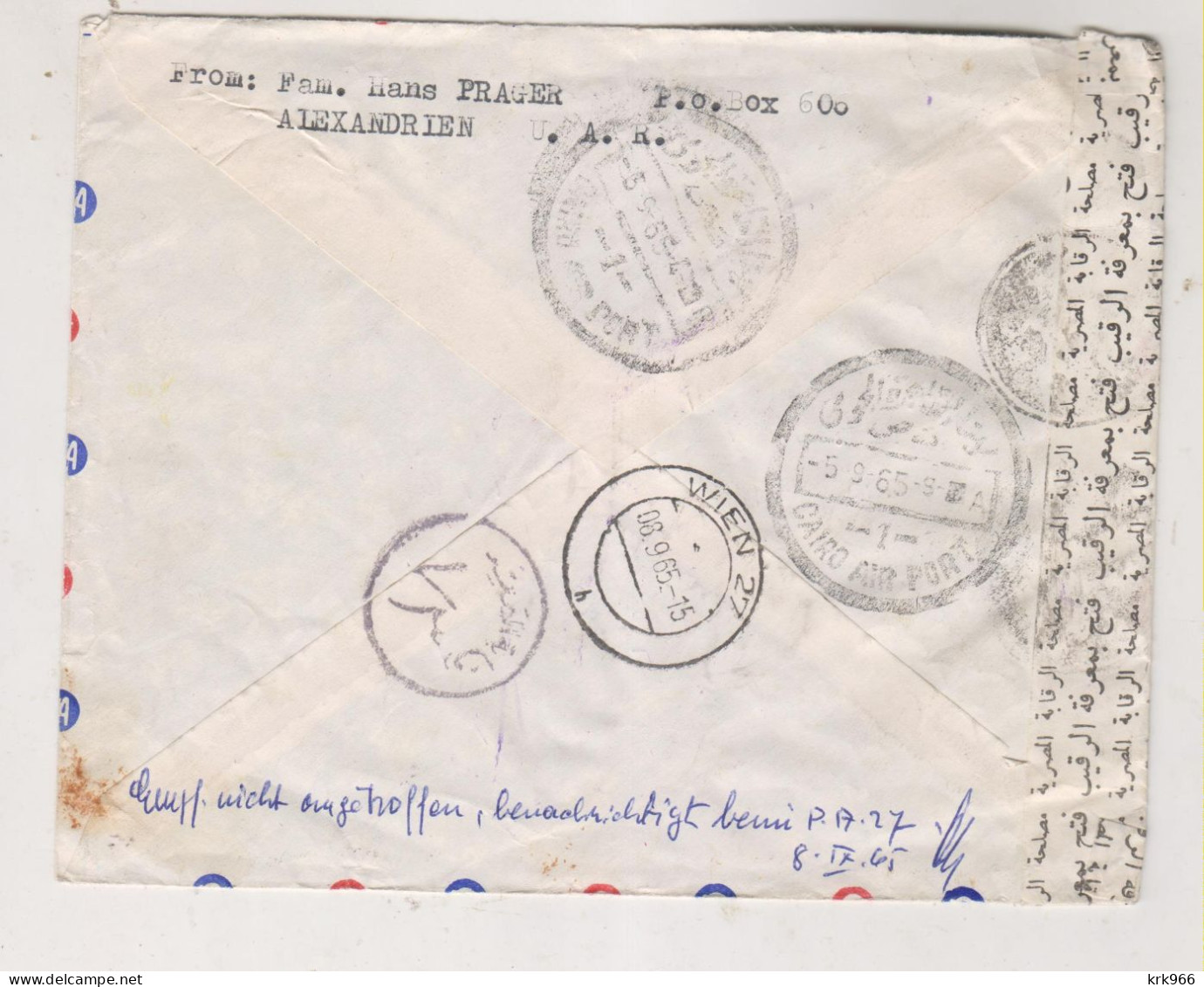 EGYPT 1965 Registered Airmail Cover To Austria - Aéreo