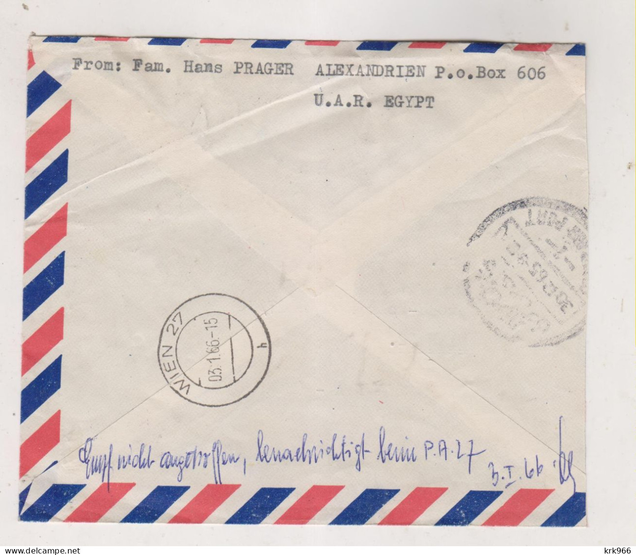 EGYPT ALEXANDRIA 1966 Registered Airmail Cover To Austria - Aéreo