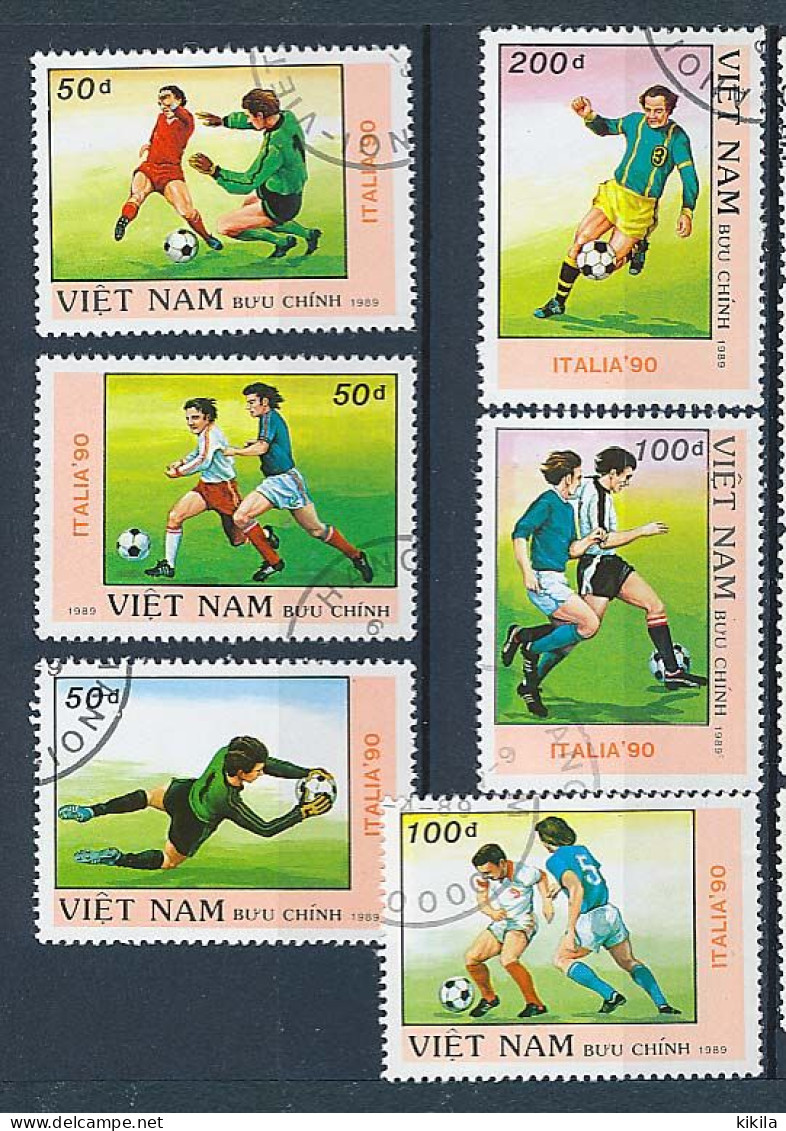 6 Timbres Oblitérés Viet Nam XII-13 Football  Italie 1990 Championnat Du Monde Coupe Jules Rimet - 1990 – Italien