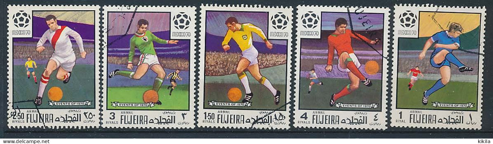 5 Timbres Oblitérés FUJEIRA XII-12 Football  Mexique 1970 Championnat Du Monde Coupe Jules Rimet - 1970 – Mexico