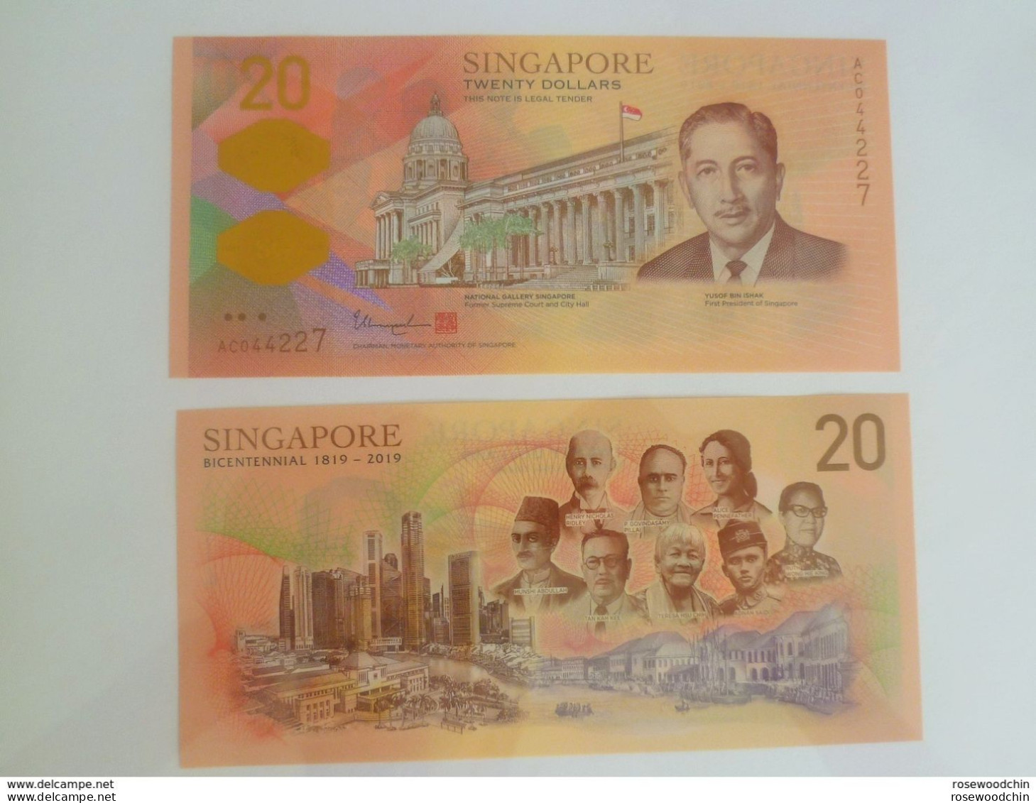 UNC Singapore 2019 Bicenteninal Commerative 20 Dollars Polymer Banknote With Folder - Singapour