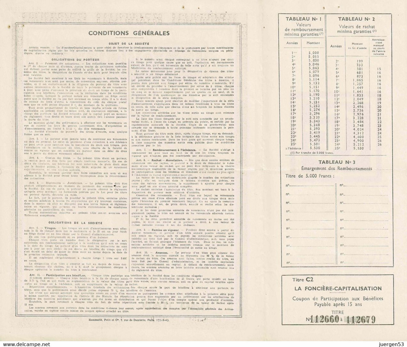 LA FONCIÈRE CAPITALISATION 1946 - Bank En Verzekering