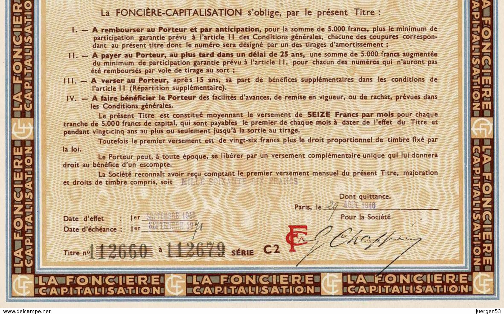 LA FONCIÈRE CAPITALISATION 1946 - Bank & Insurance