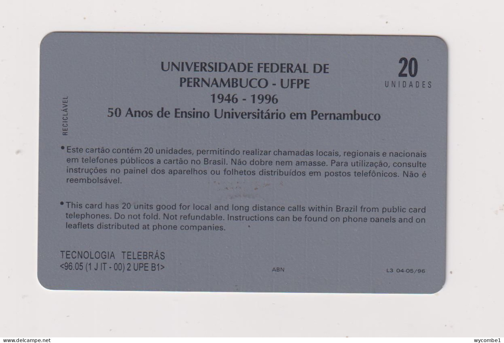 BRASIL - Federal University Inductive Phonecard - Brazilië