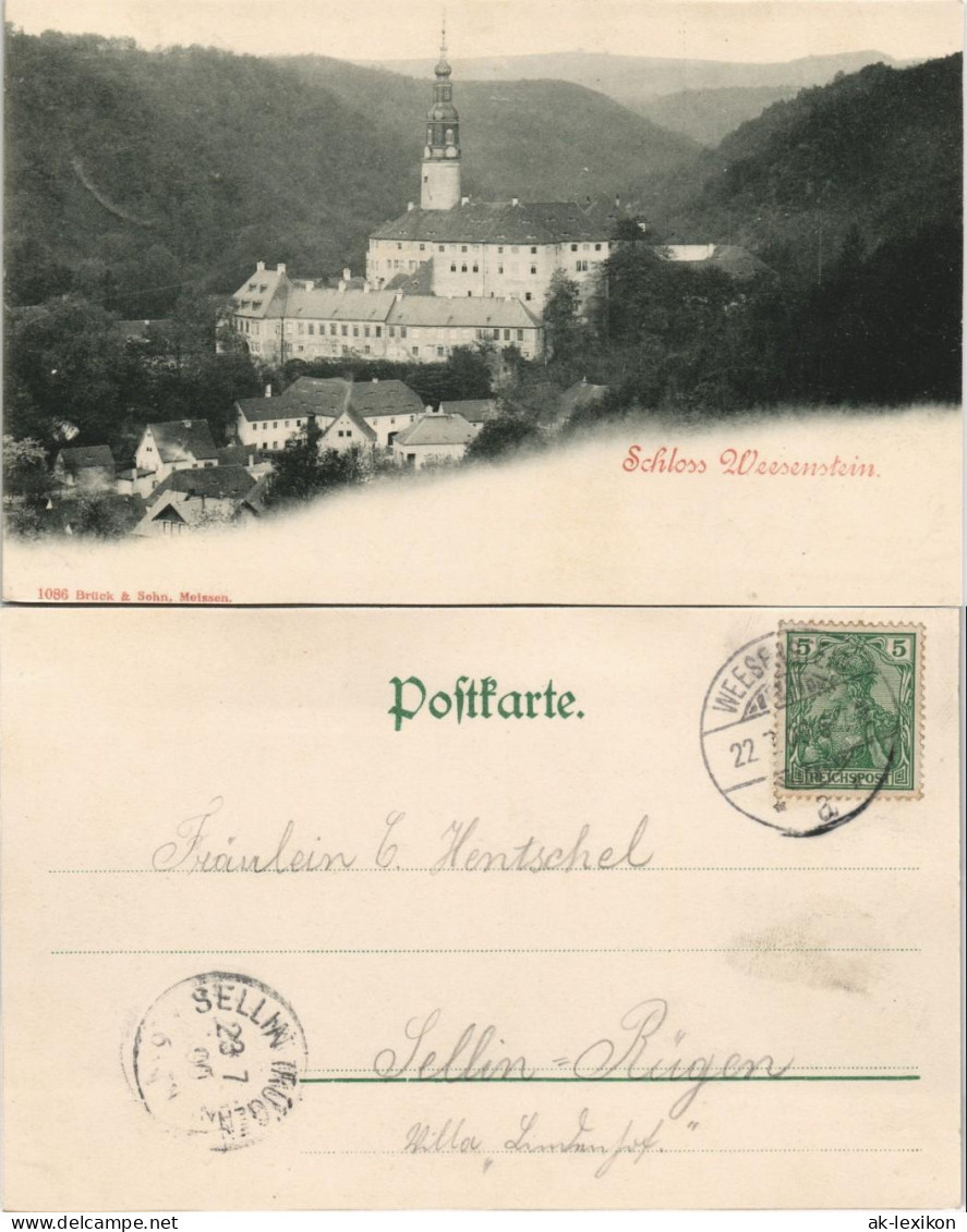 Weesenstein (Müglitz) Schloss   1900   Gelaufen SELLIN RÜGEN Ankunftsstempel) - Weesenstein A. D. Mueglitz