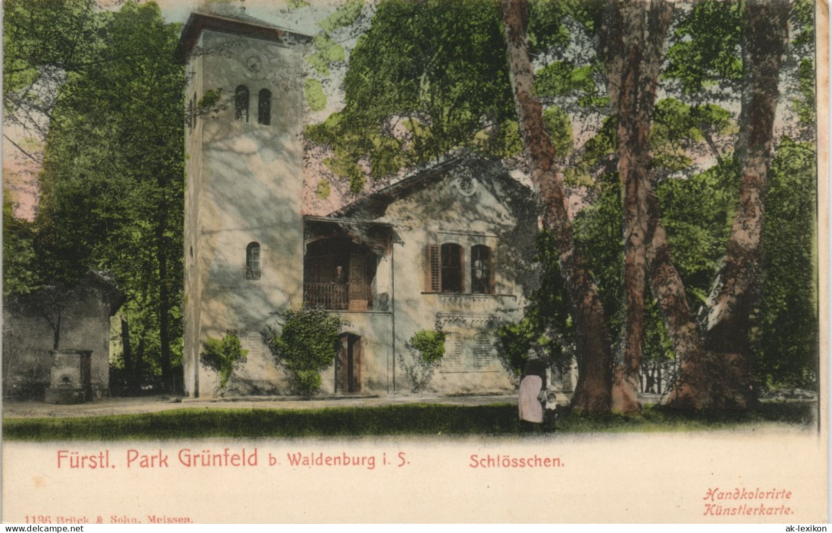 Waldenburg (Sachsen) Park Grünfeld Schlösschen Handkolorirte Künstlerkarte 1900 - Waldenburg (Sachsen)