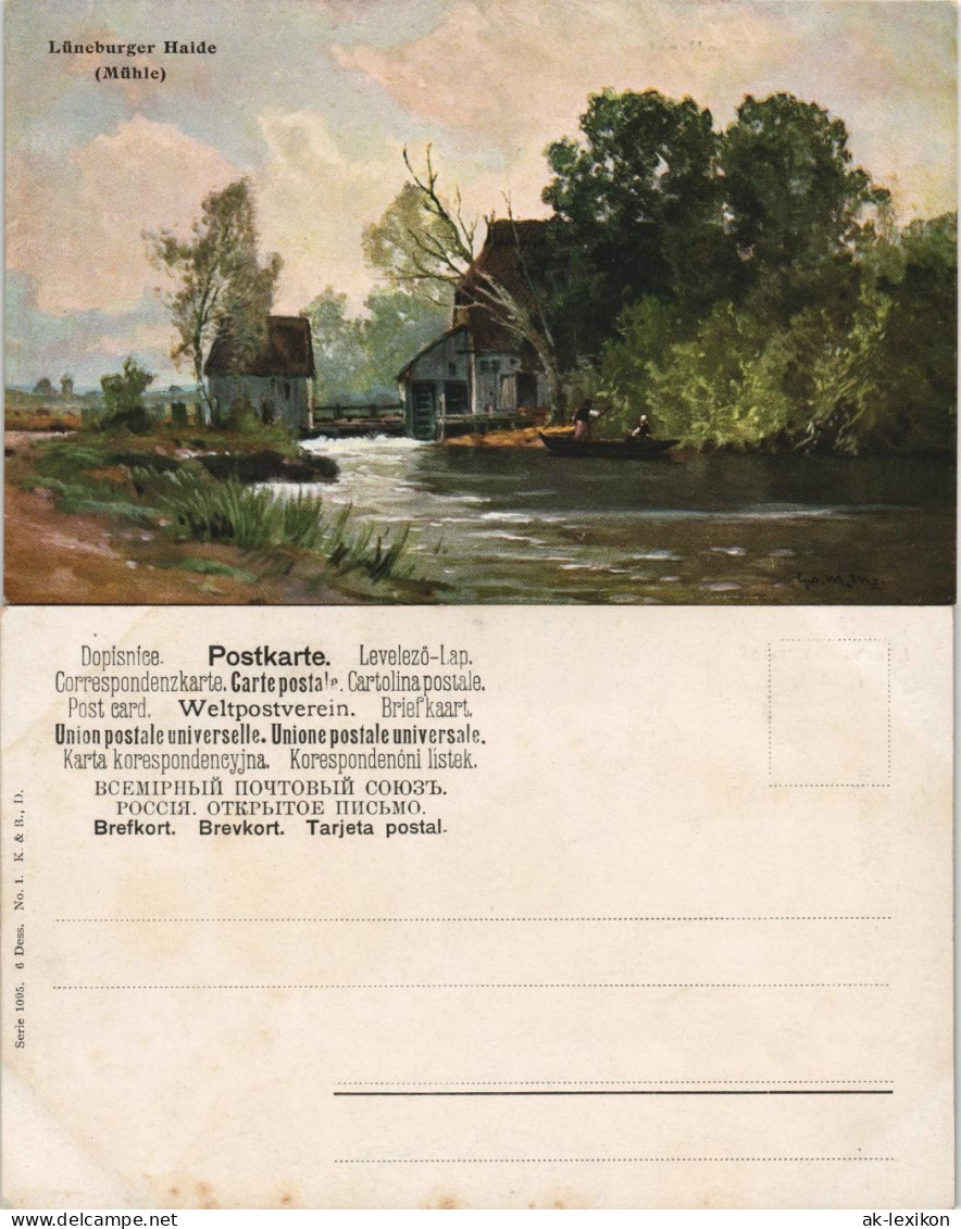Ansichtskarte .Niedersachsen Lüneburger Heide - Mühle Künstlerkarte 1908 - Lüneburger Heide