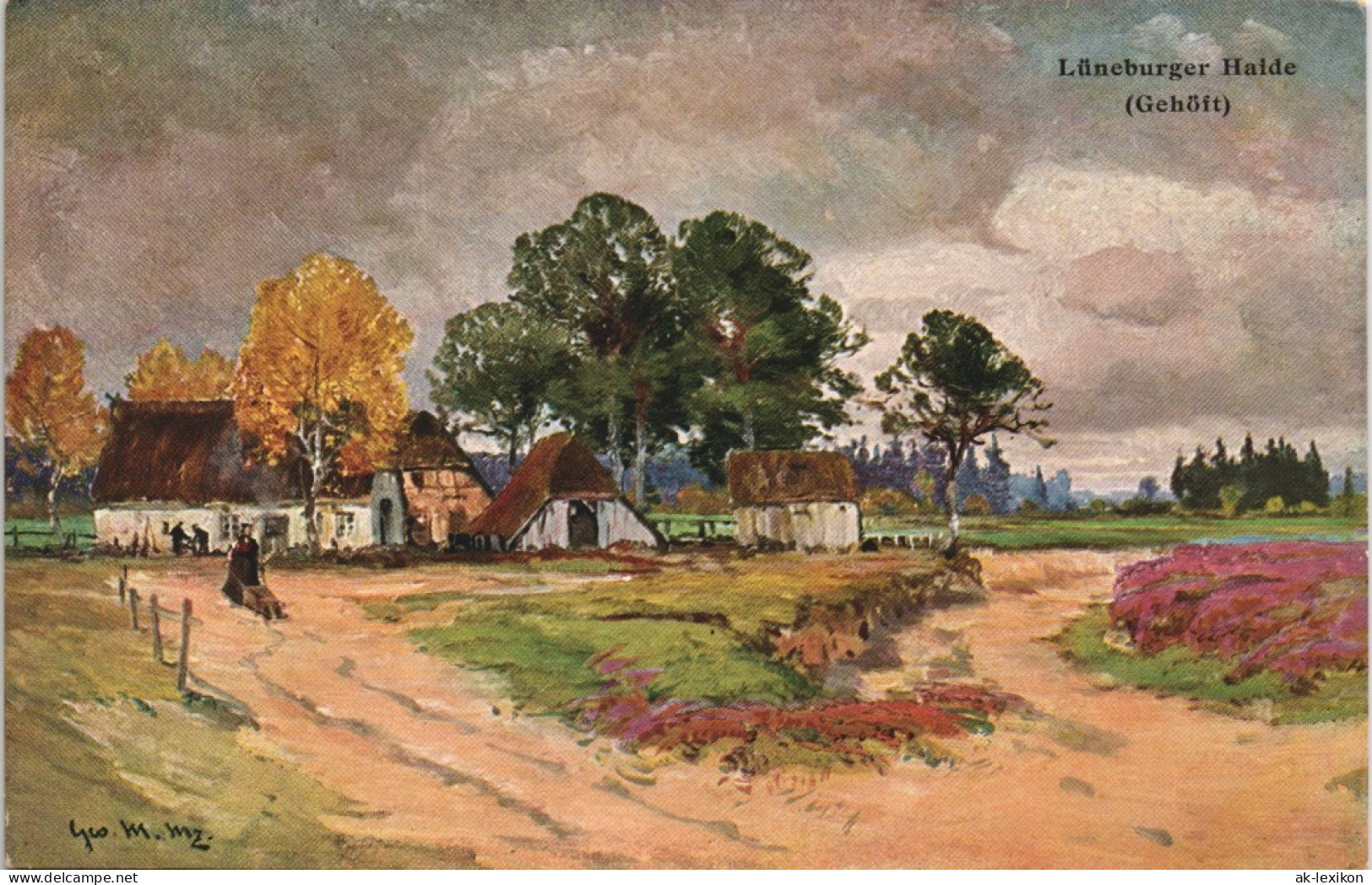 Ansichtskarte .Niedersachsen Lüneburger Heide Gehöft - Mondnacht 1908 - Lüneburger Heide