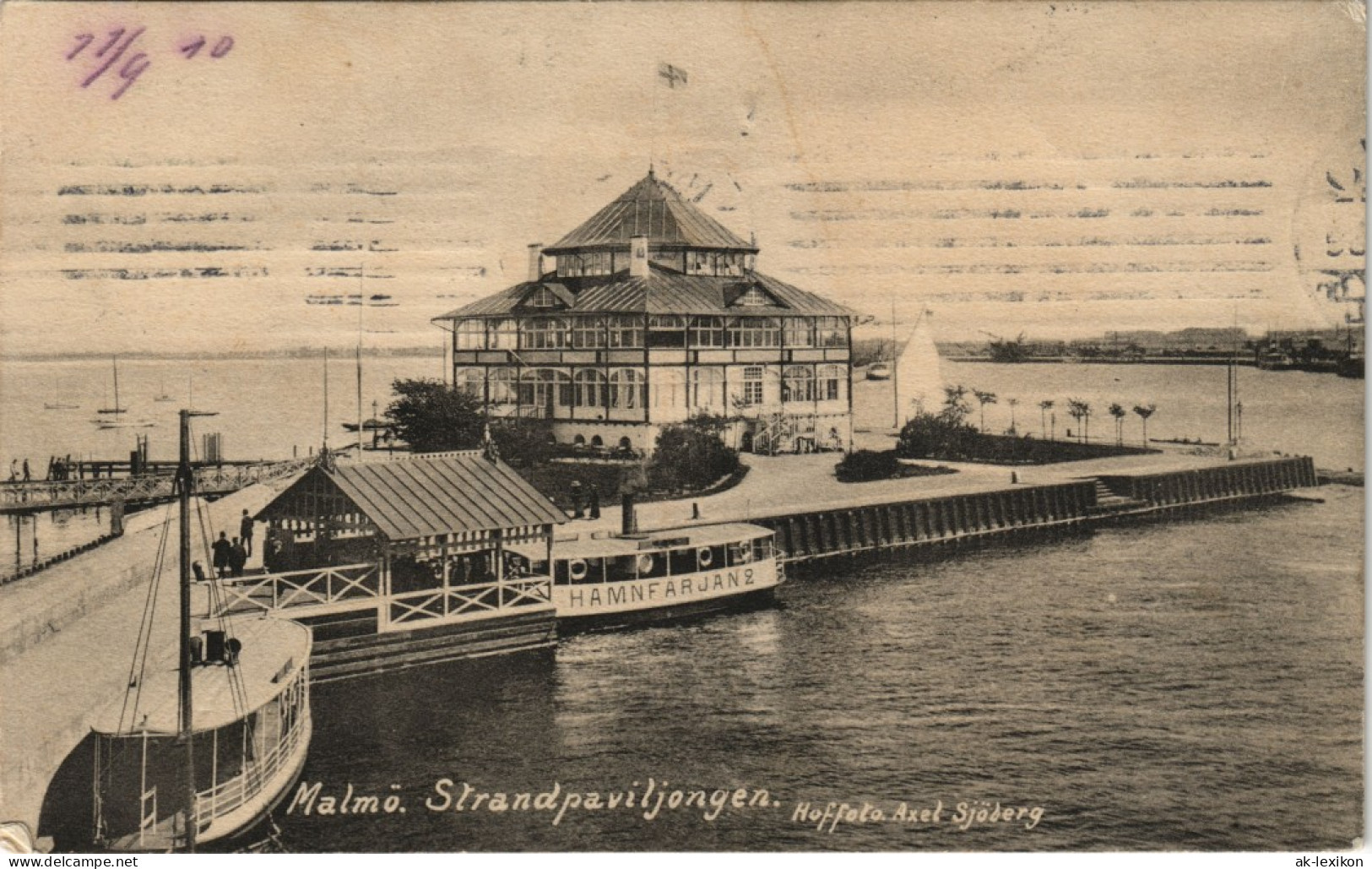 Postcard Malmö Hafen, Fähre - Pavillon 1910 - Schweden