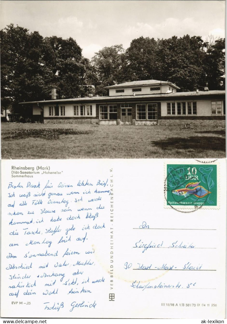 Ansichtskarte Rheinsberg Diät-Sanatorium Hohenelse Sommerhaus DDR AK 1973 - Rheinsberg