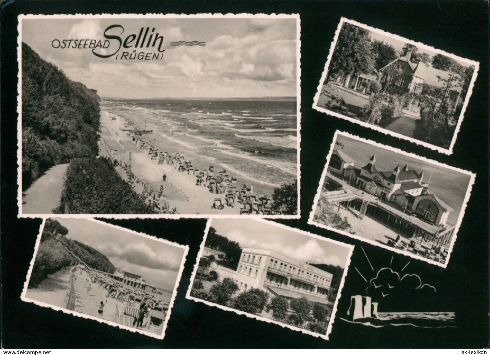Ansichtskarte Sellin Strand, Hotels - Sonderstempel 1961 - Sellin