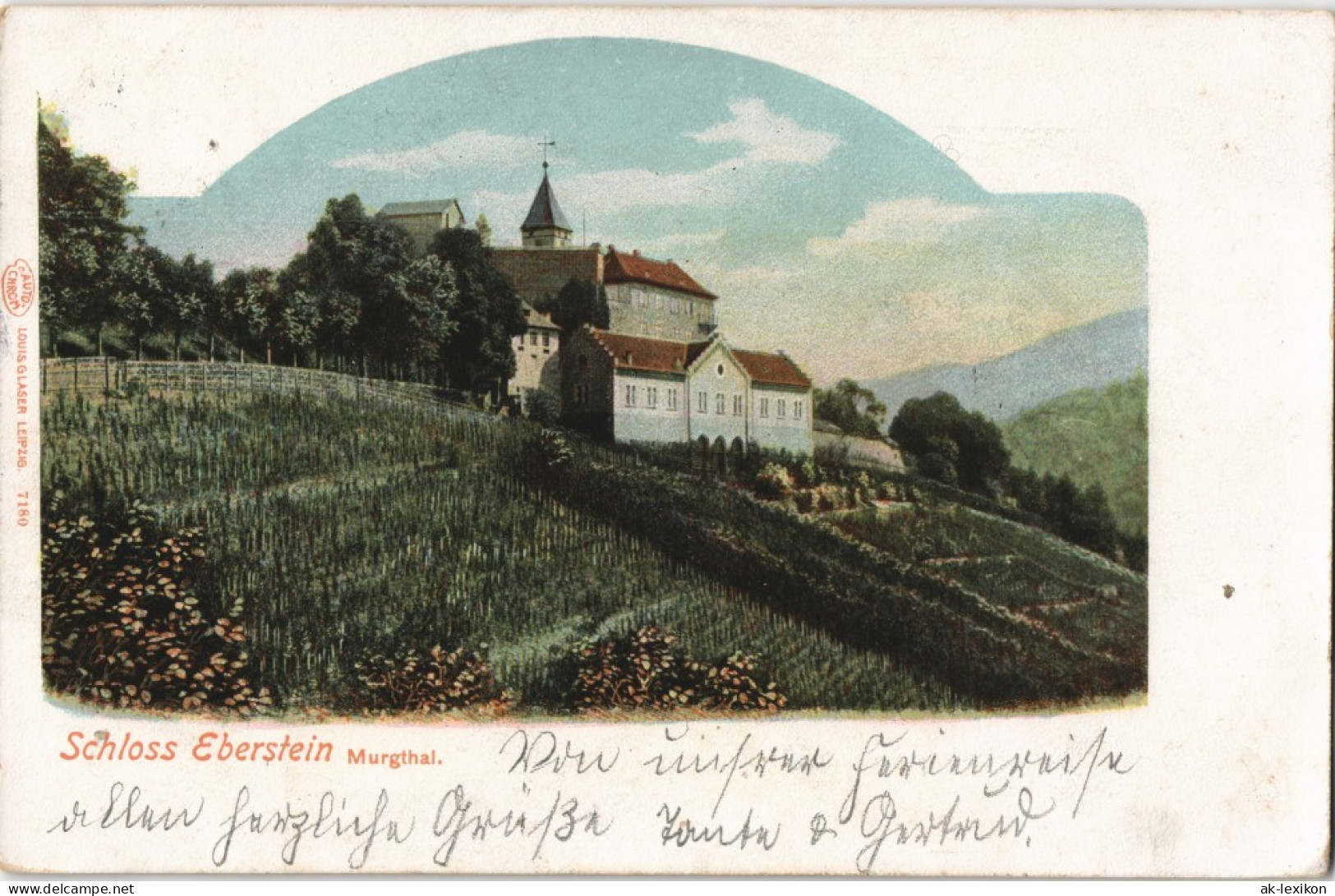 Ansichtskarte Gernsbach Schloss Eberstein - Weinberg 1912 - Gernsbach