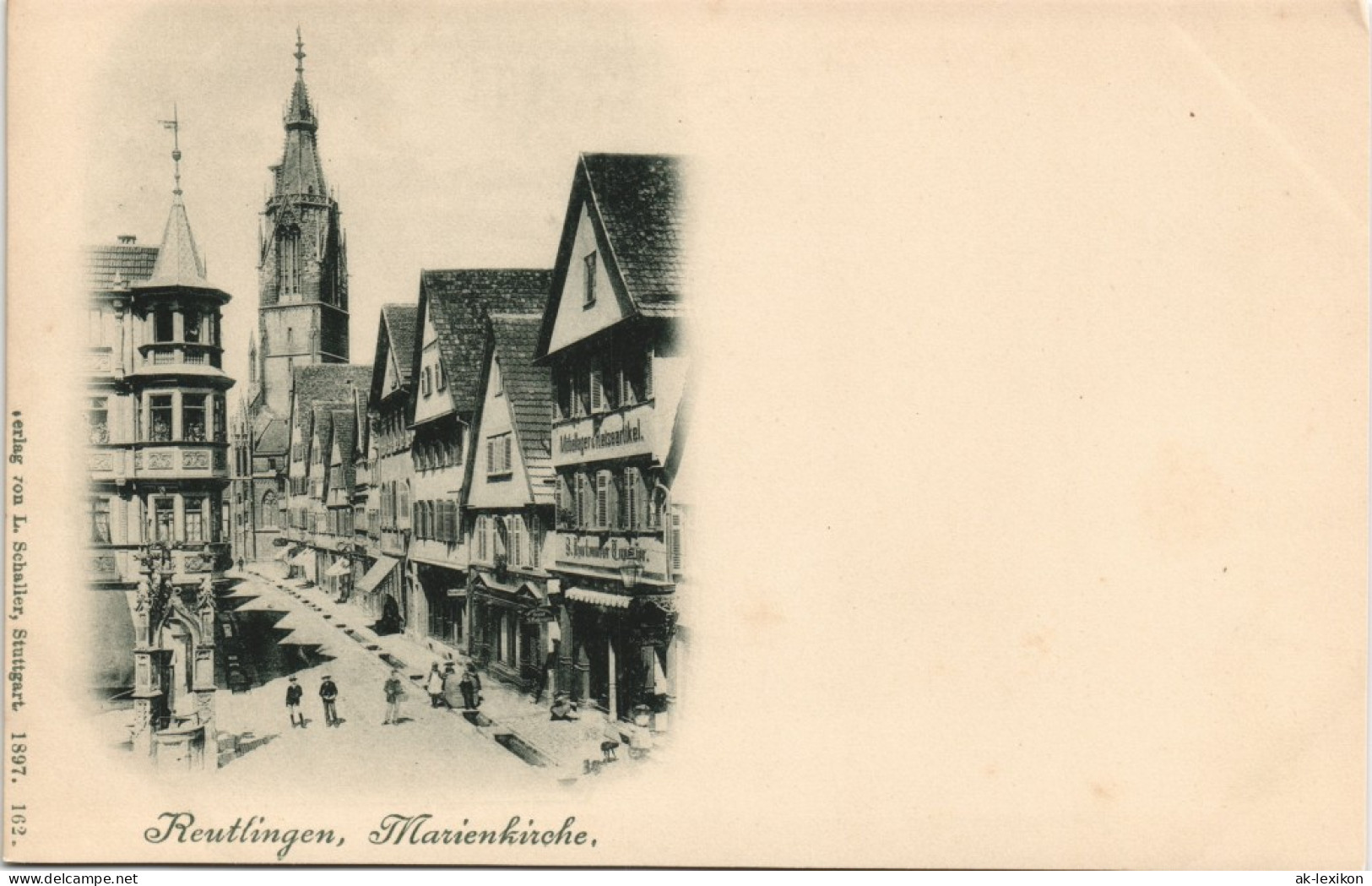 Reutlingen Straßen Partie Belebt, Geschäfte Und Marienkirche 1897/0000 - Reutlingen