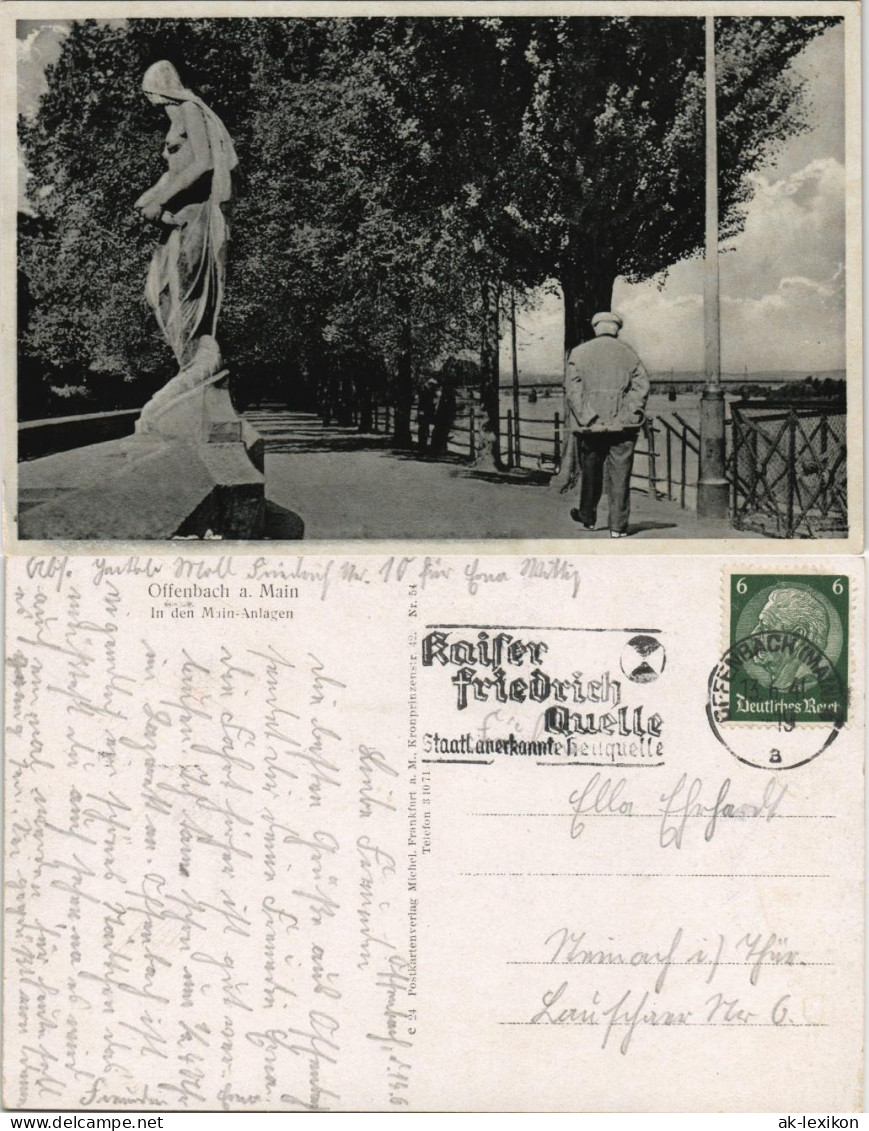 Ansichtskarte Offenbach (Main) In Den Anlagen Statue 1941 - Offenbach