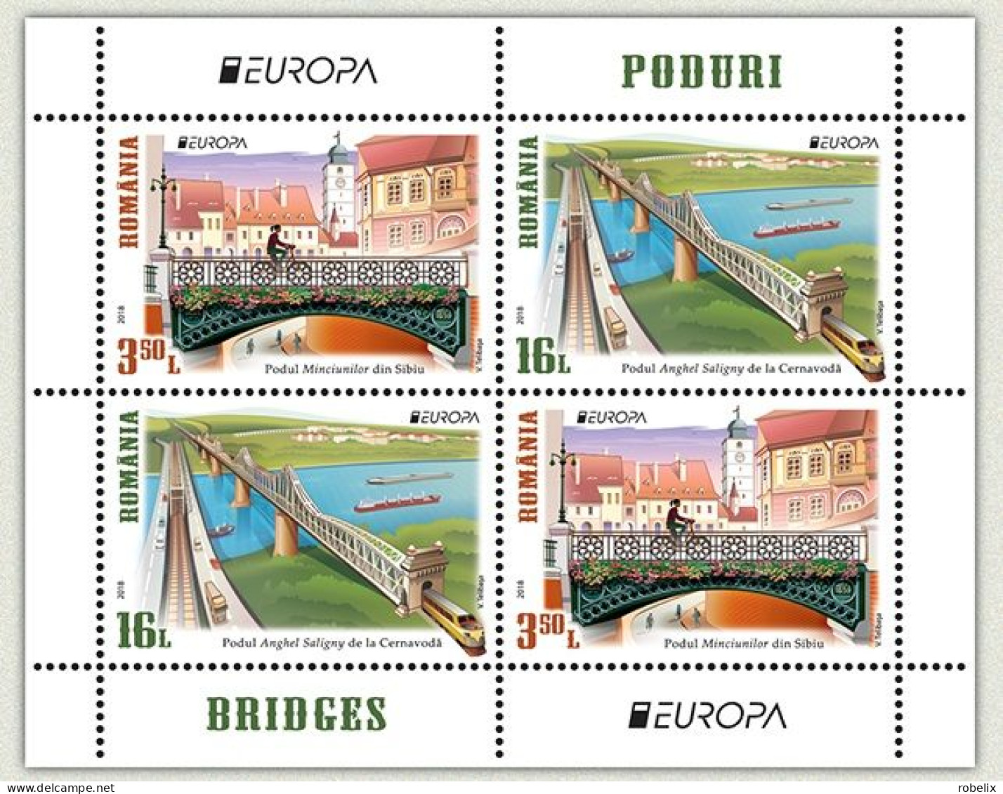 ROMANIA - 2018  EUROPA CEPT  - BRIDGES- S/S-Block I (2 Sets)- MNH** - 2018