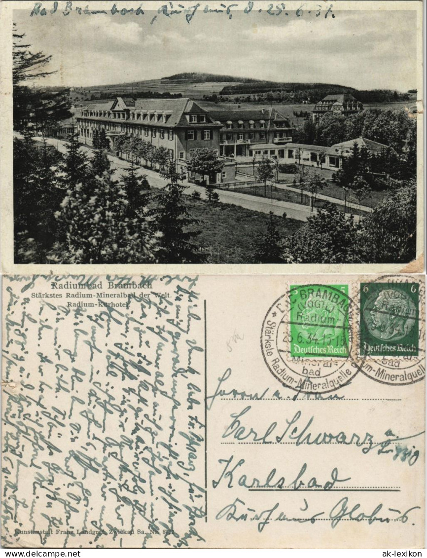 Ansichtskarte Bad Brambach Kurhotel 1934 - Bad Brambach