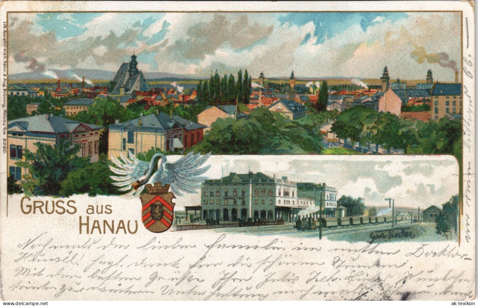 Ansichtskarte Hanau Künstlerkarte - 2 Bild Stadt Und Bahnhof 1902 - Hanau