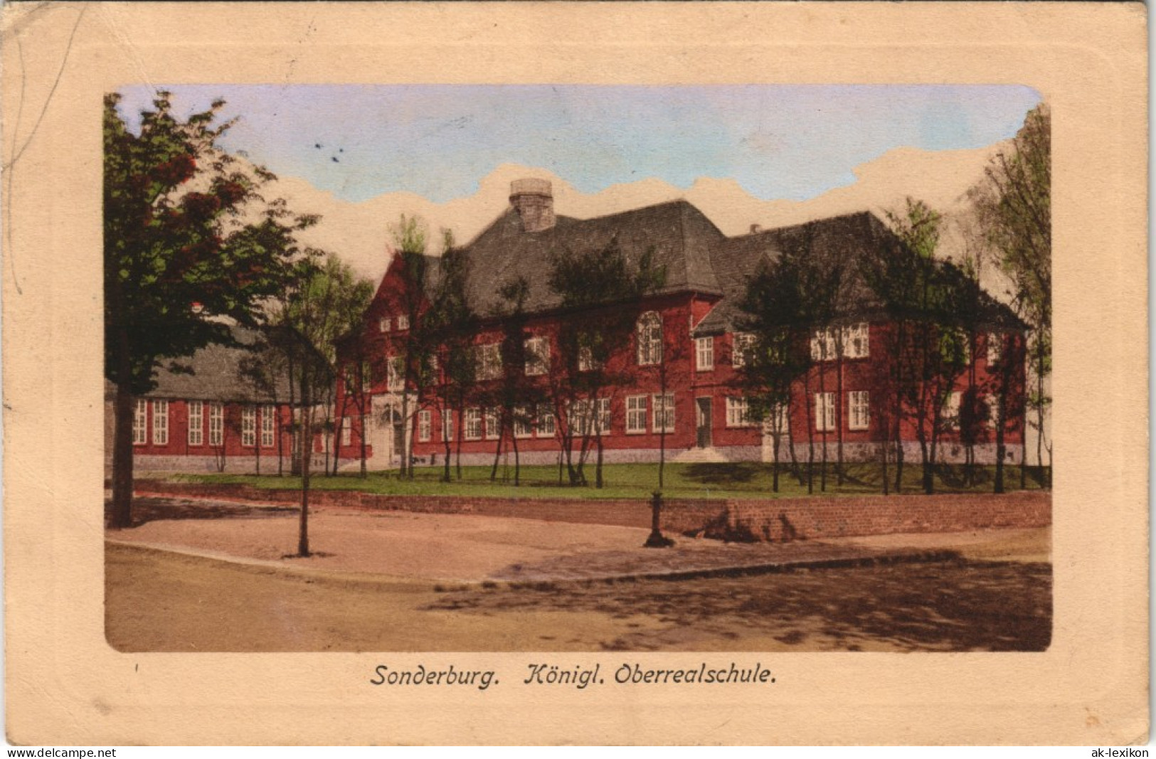 Postcard Sonderburg Sønderborg Kgl. Oberrealschule 1913 Passepartout - Dinamarca