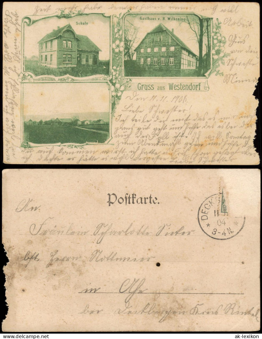 Ansichtskarte Westendorf-Rinteln Schule, Gasthaus Wilkening, Totale 1904 - Rinteln