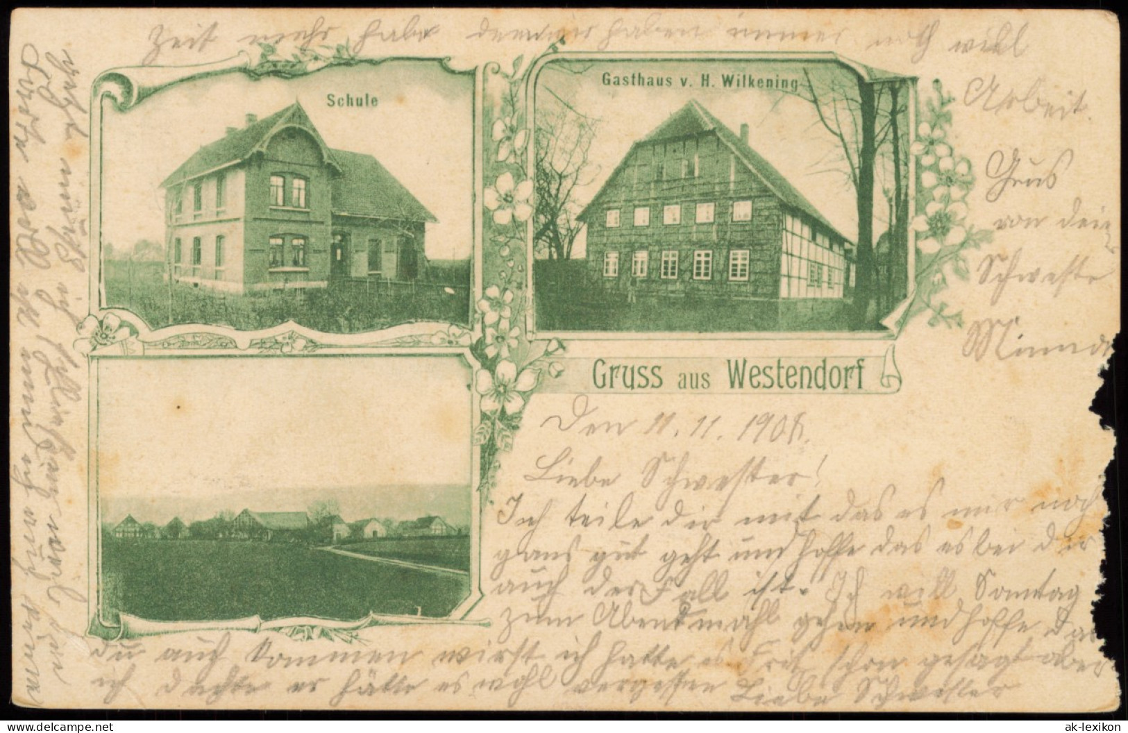 Ansichtskarte Westendorf-Rinteln Schule, Gasthaus Wilkening, Totale 1904 - Rinteln