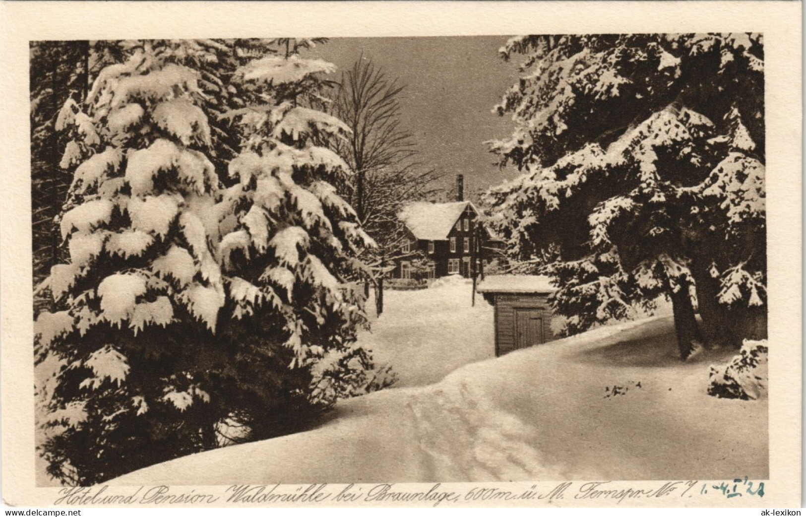 Ansichtskarte Braunlage Hotel-Pension Waldmühle Im Winter 1926 - Braunlage