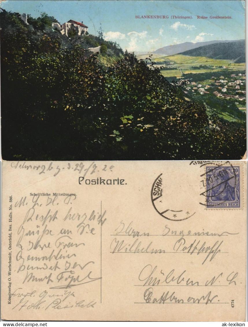 Ansichtskarte Bad Blankenburg Stadt Und Ruine Greifenstein 1920 - Bad Blankenburg