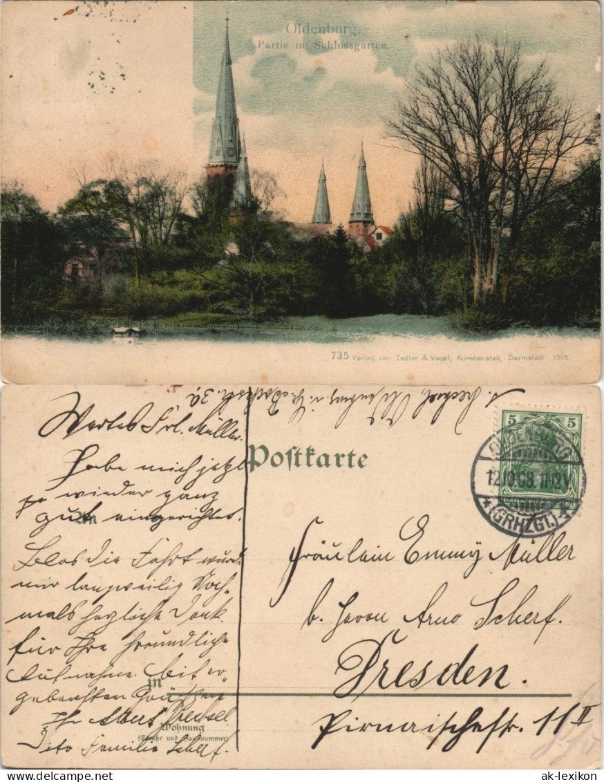 Ansichtskarte Oldenburg Partie Im Schloßkarten, Coloriert 1901 - Oldenburg