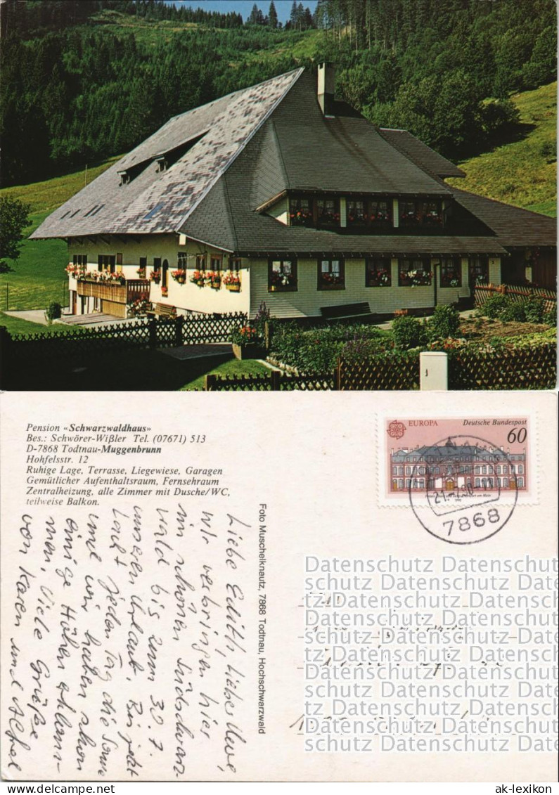Ansichtskarte Muggenbrunn-Todtnau Pension Schwarzwaldhaus Hohfelsstrasse 1990 - Todtnau