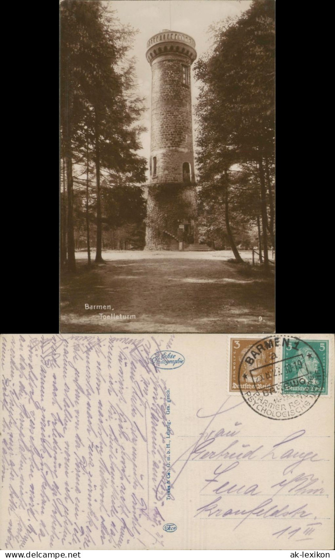 Ansichtskarte Barmen-Wuppertal Toelleturm 1927 Gel. Sonderstempel BAREWO - Wuppertal