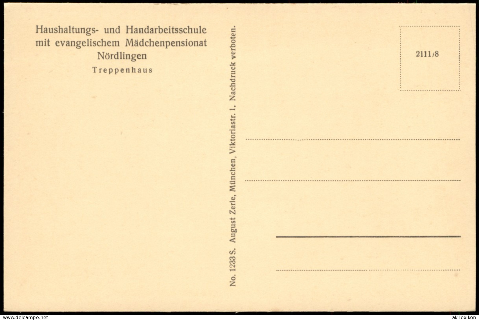 Ansichtskarte Nördlingen Haushaltungsschule - Treppenhaus 1927 - Noerdlingen
